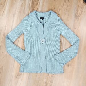 ☔️🔸️BCBGMaxAzria Blue Variegated Alpaca Single Button Cardigan Sweater Large